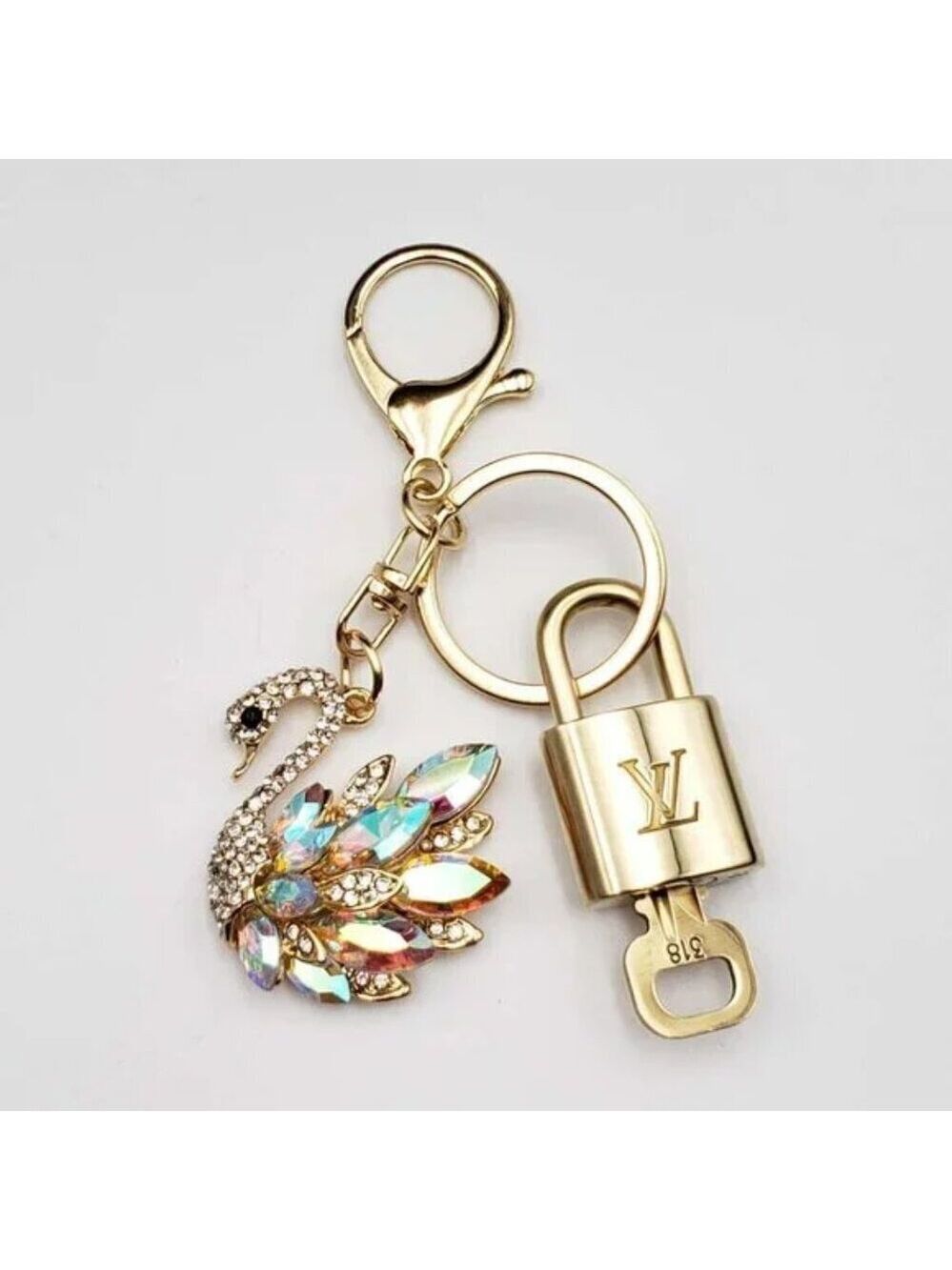 Authentic Louis Vuitton Gold Lock & Key ✨ Bag Charm Unbranded Swan Keychain